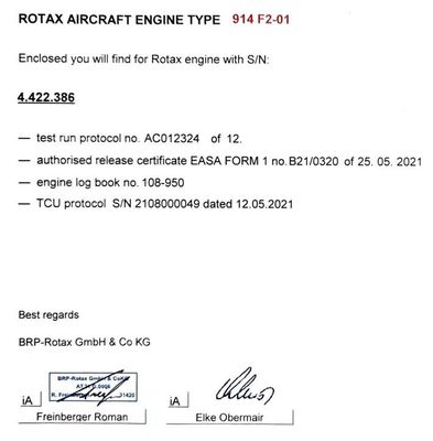 Rotax 914 F2-01 Aircraft Engine 115HP  86kW  Austro Engine